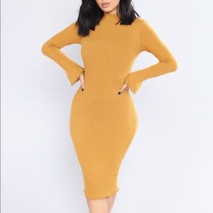 Fashion Nova Mustard Ribbed Dress
